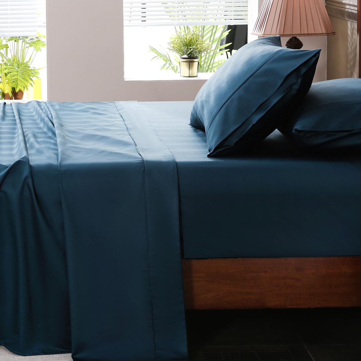 1000 Thread Count Egyptian Cotton Sheets Queen Size Set 4PCS Sateen Weave Soft Breathable 16-Inch Deep Pocket（Queen,White）