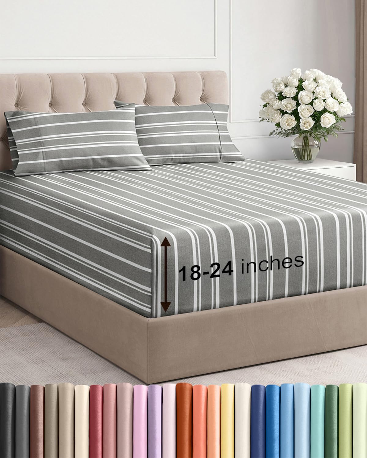 Extra Deep Queen Sheet Set - 4 Piece Breathable Cooling Sheets - Dark Grey