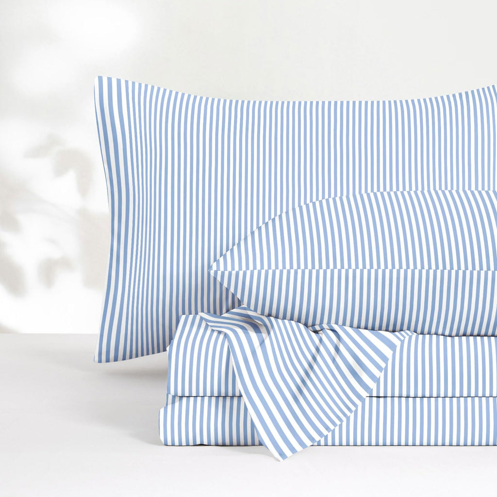 Wake In Cloud - Striped Bed Sheets, 4-Piece Sheet Set, Ticking Vertical Pin Stripe Modern Farmhouse Pattern Printed Bedding, Deep Pocket, Light Brown White, Queen Size