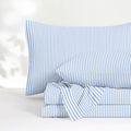 Wake In Cloud - Striped Bed Sheets, 4-Piece Sheet Set, Ticking Vertical Pin Stripe Modern Farmhouse Pattern Printed Bedding, Deep Pocket, Light Brown White, Queen Size