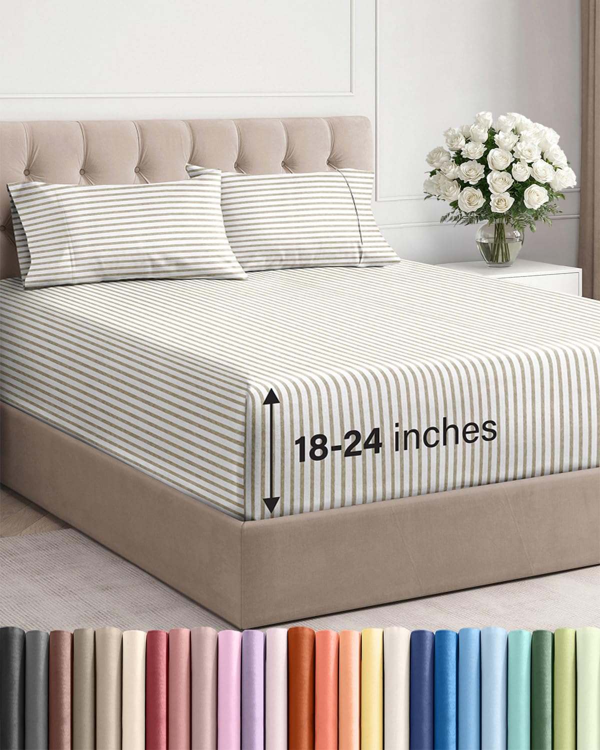 Extra Deep Queen Sheet Set - 4 Piece Breathable Cooling Sheets - Dark Grey