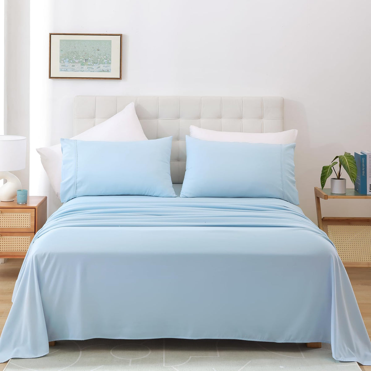 Queen Size Sheet Set, 4 Piece Soft Bed Sheets, Deep Pockets
