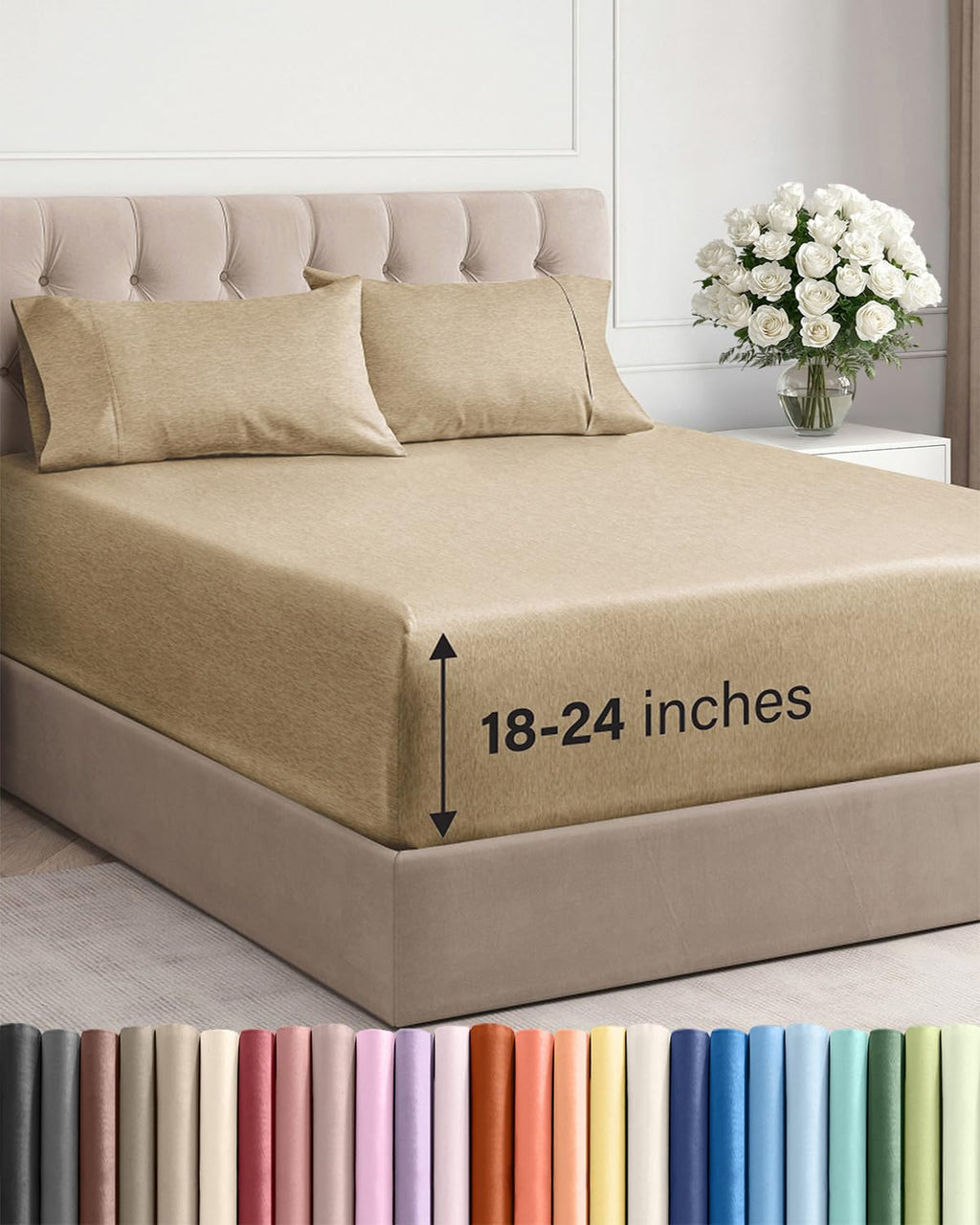 Extra Deep Queen Sheet Set - 4 Piece Breathable Cooling Sheets - Dark Grey