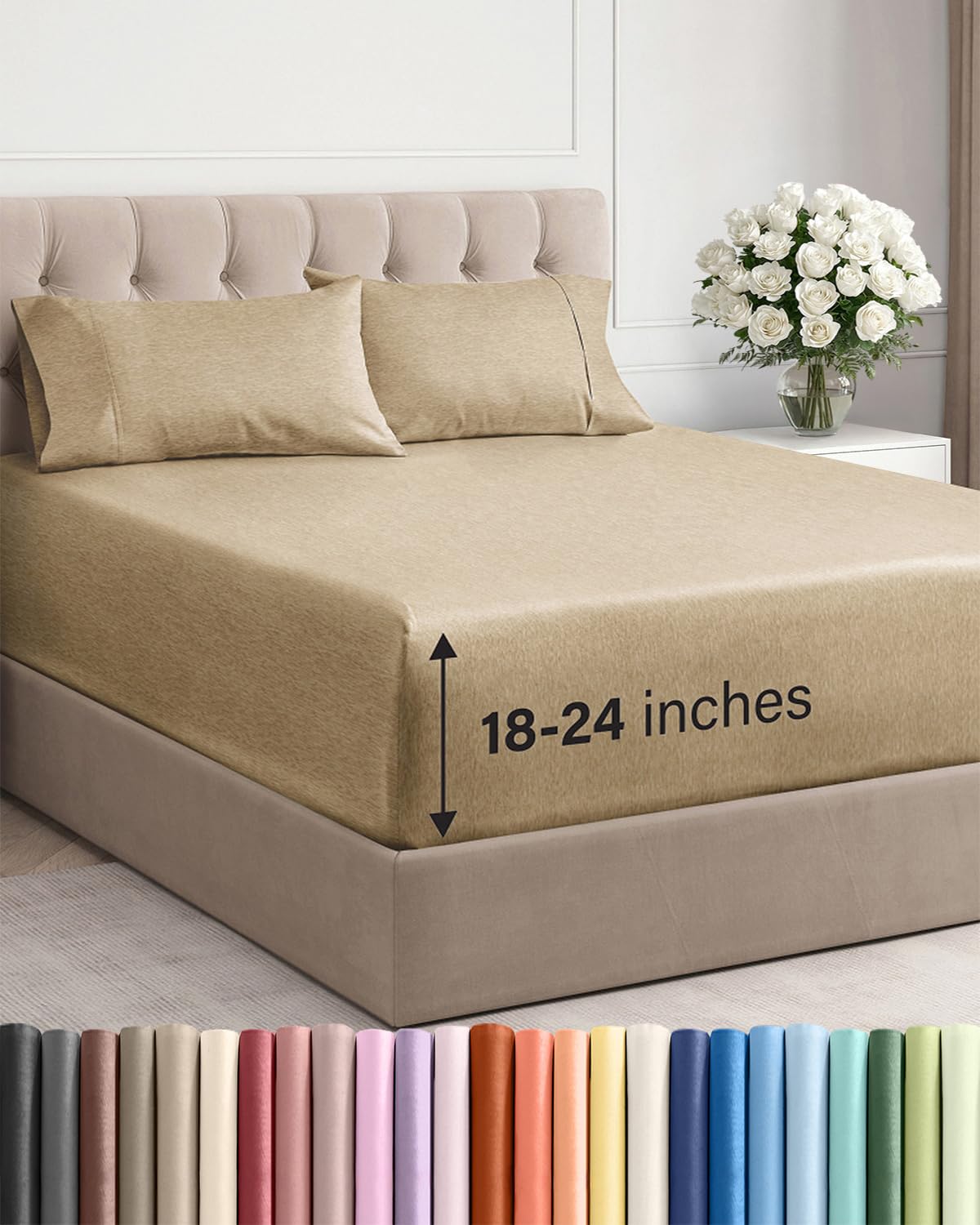 Extra Deep Queen Sheet Set - 4 Piece Breathable Cooling Sheets - Dark Grey