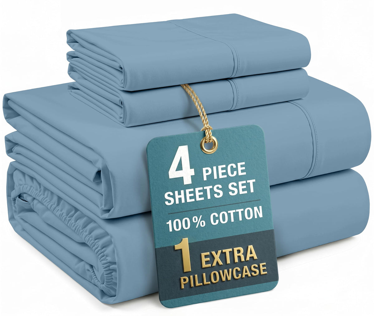 Casa Platino King Size Sheets Set –100% Cotton King Sheets with 4 Pillowcases, Lightweight Feel & Secure Fit, Crisp & Breathable Percale Weave with 15" Deep Pocket, Soft and Cozy – Pure White