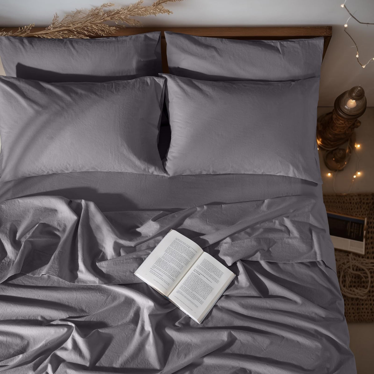 LBRO2M 100% French Pure Linen Sheet Set 4Pcs, 16" Deep Pocket Queen Size