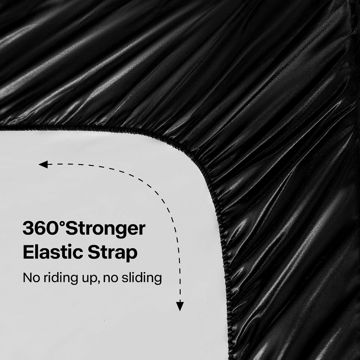 BEDELITE Satin Fitted Sheet Only, Queen Size, 15" Deep Pocket, Black