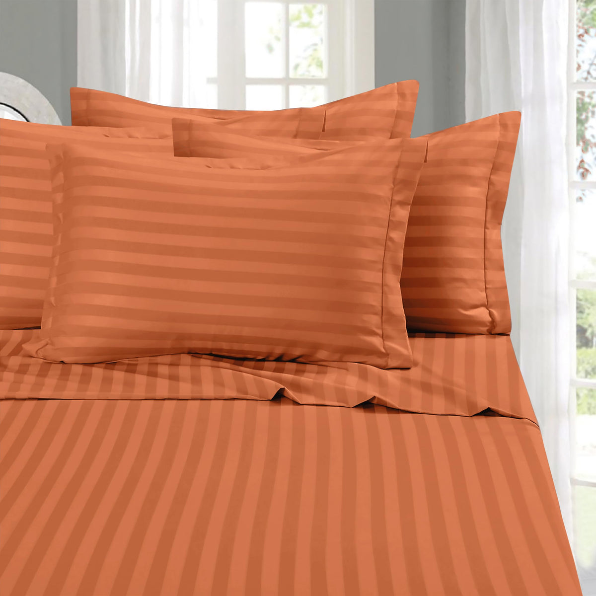 Elegant Comfort Softest and Coziest 6-Piece Sheet Set - 1500 Thread Count Egyptian Quality Luxurious Wrinkle Resistant 6-Piece Damask Stripe Bed Sheet Set, Queen, Camel/Gold