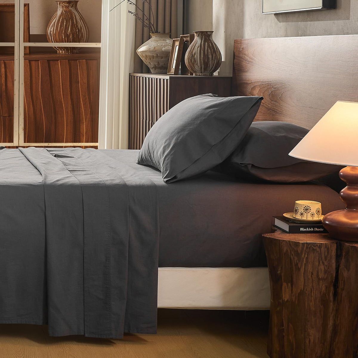 100% Linen Sheets Queen Size,Breathable & Durable 4-Piece Bed Flax Sheet Set,Soft All-Season Bedding for Hot Sleepers 16" Deep Pocket Oeko-TEX Certified,（Queen, Linen）