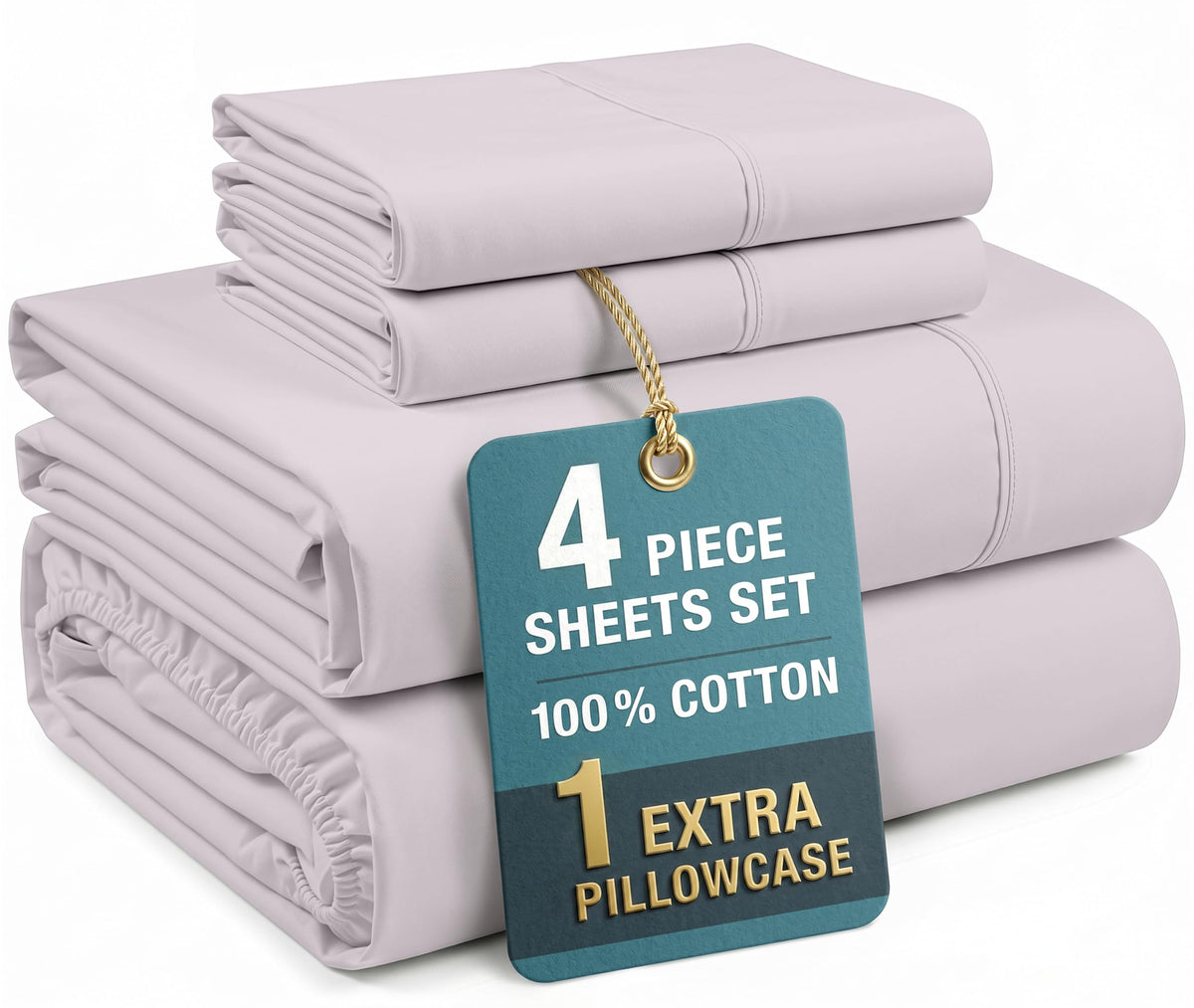 Casa Platino King Size Sheets Set –100% Cotton King Sheets with 4 Pillowcases, Lightweight Feel & Secure Fit, Crisp & Breathable Percale Weave with 15" Deep Pocket, Soft and Cozy – Pure White