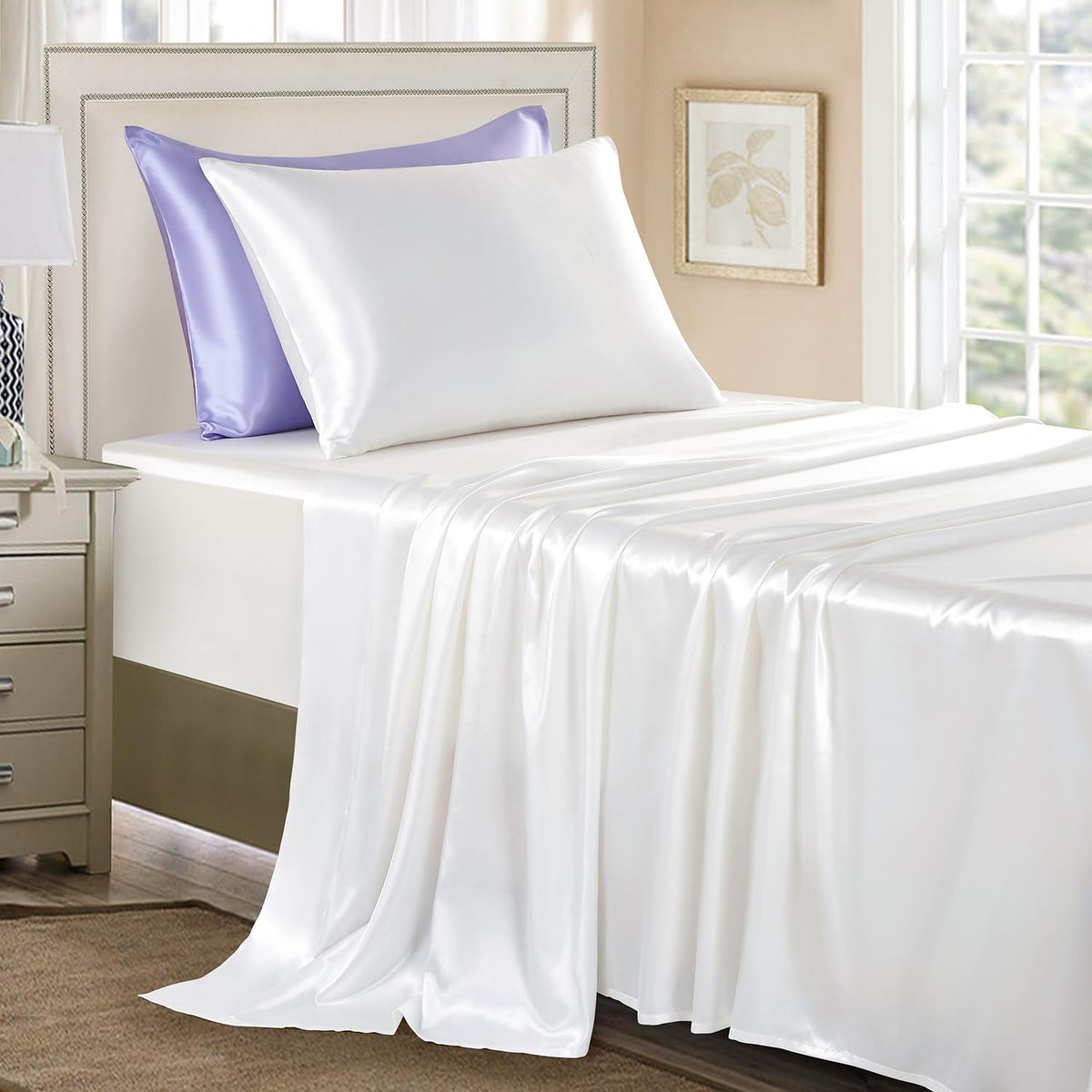 Satin Sheets Full Size - 4 Pieces Luxury Silky Soft Bed Sheets, Wrinkle-Free Black Satin Silk Sheet Set with 1 Deep Pocket Fitted Sheet, 1 Flat Sheet, 2 Pillow Cases