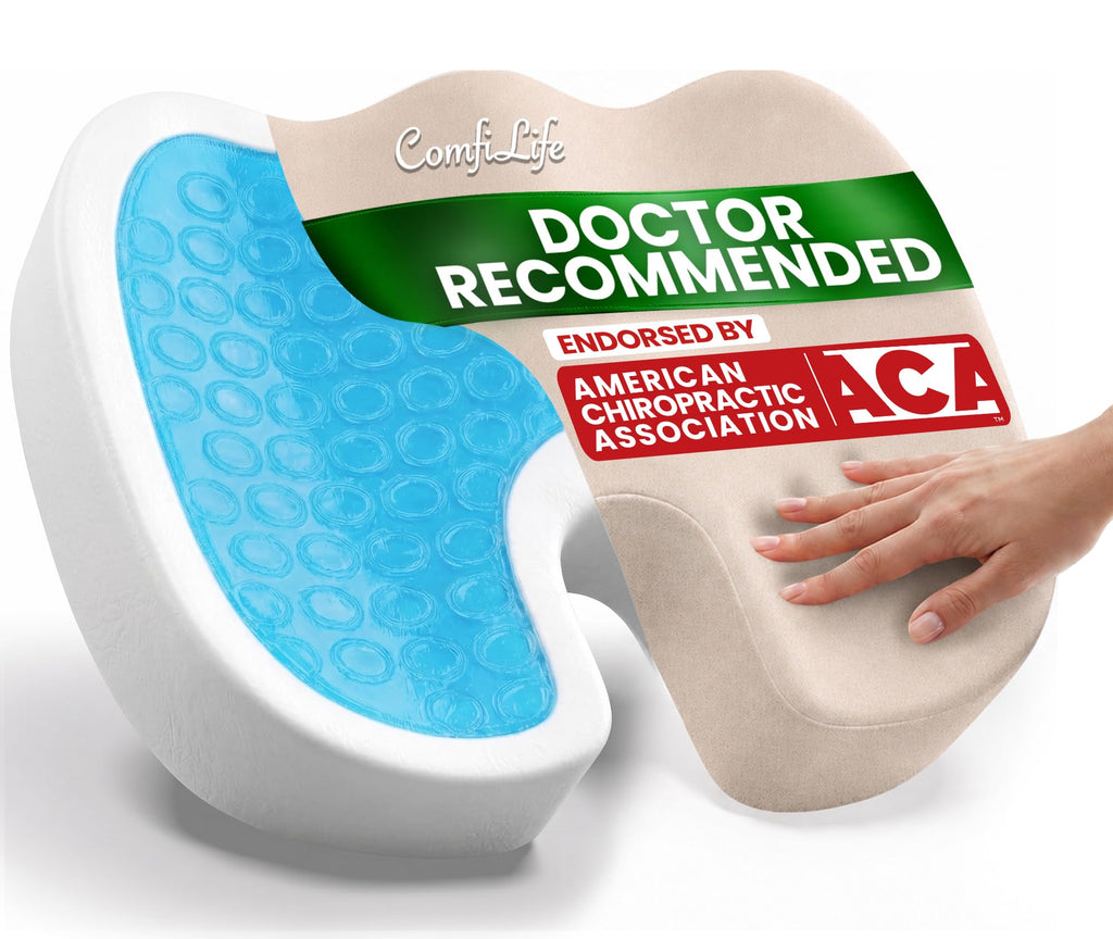 ComfiLife Doctor Recommended Seat Cushion - Premium Gel & Memory Foam Office Chair, Car Seat, Lifting Cushion - Chair Cushions for Back & Sciatica Relief - Seat Cushions for Office & Desk (Black)