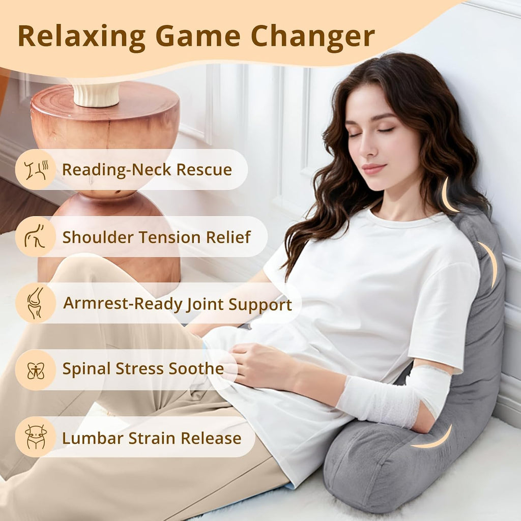 Sasttie Reading Pillow for Bed, Back Pillow for Sitting Up, Dark Grey