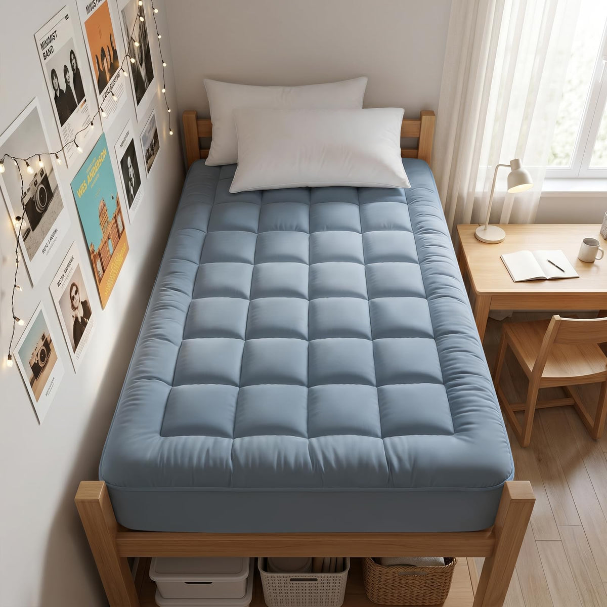 EASELAND Queen Size Mattress Pad Cotton Pillow Top Mattress Topper White