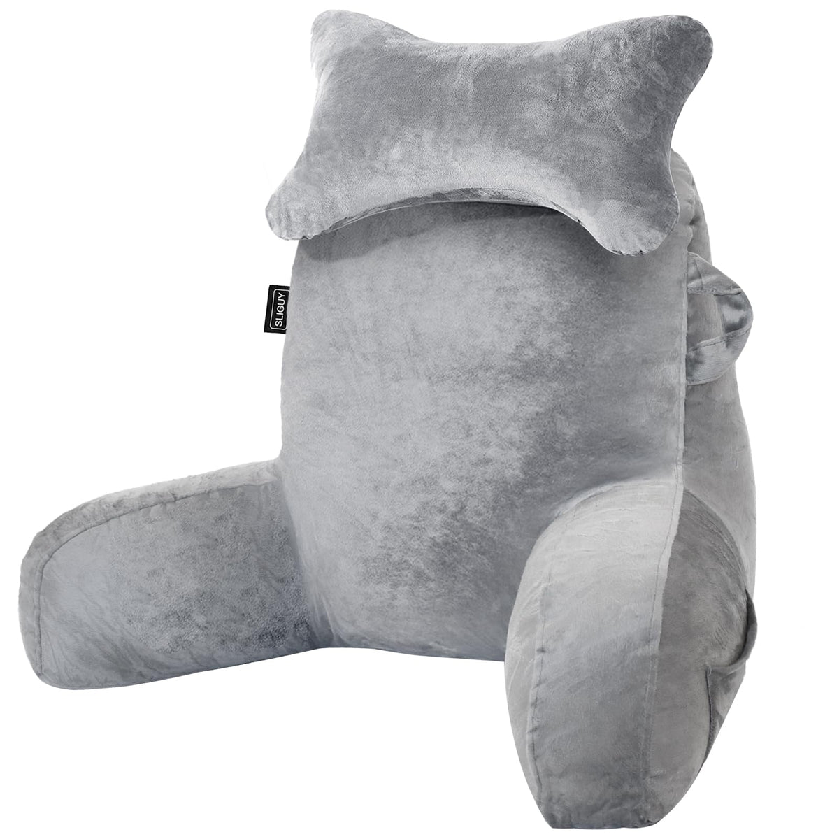 SLIGUY Reading Pillow for Sitting in Bed Couch Adult, Back Pillow with arm Support and Pockets, Adult Back Pillow Bed Chair for Bed Rest, Reading, Watching TV, Gaming for Boys and Girls Dark Grey