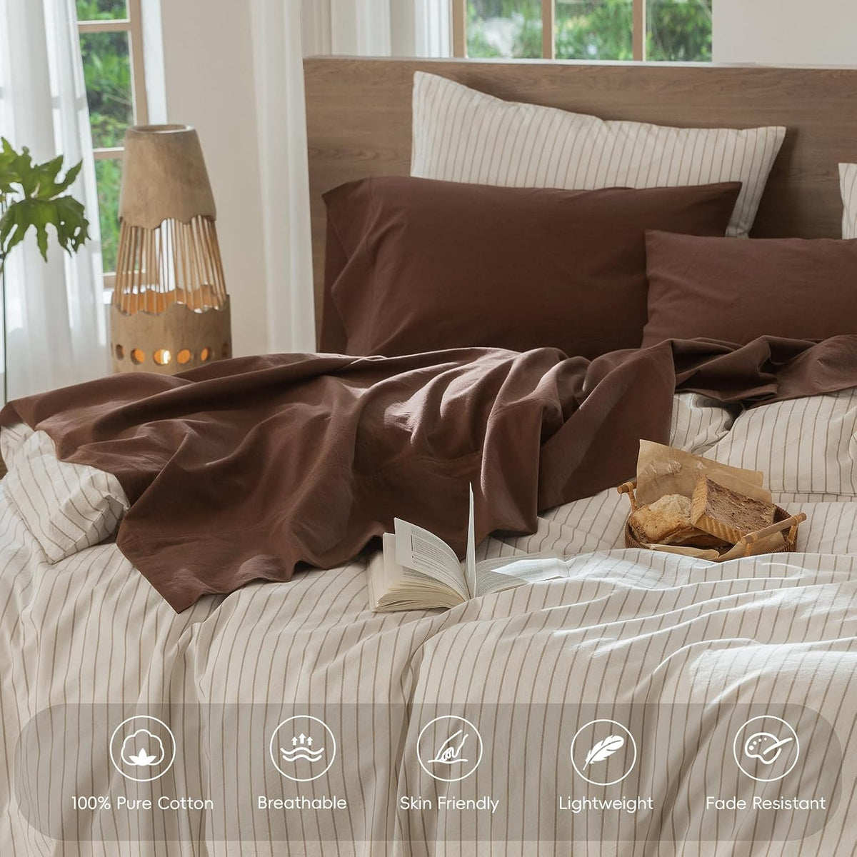 MooMee Sheet Set 100% Washed Cotton Lived-in Extra Deep Pocket King