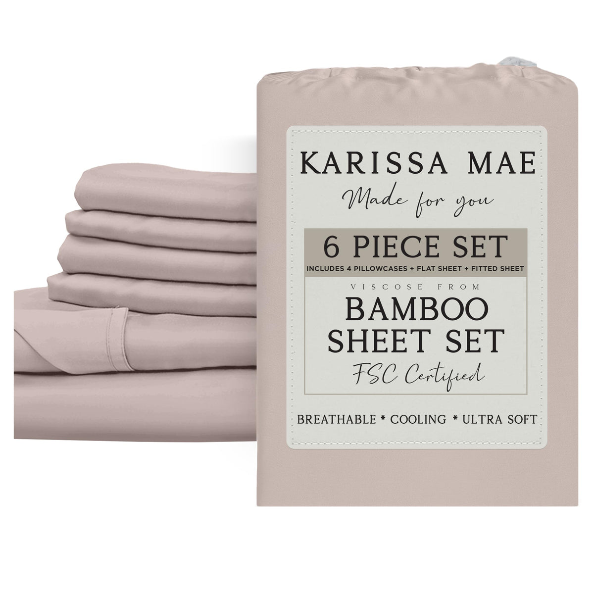 KARISSA MAE 7 Piece Luxury Bamboo Viscose Split King Sheets, FSC Certified