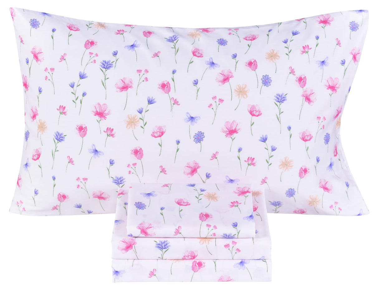 Scientific Sleep Moon & Stars Boys Girls 100% Cotton 3 Pcs Twin Bed Sheet Set Kids Toddler Teen, Flat Sheet & Fitted Sheet & Pillowcase Kids Bedding Set
