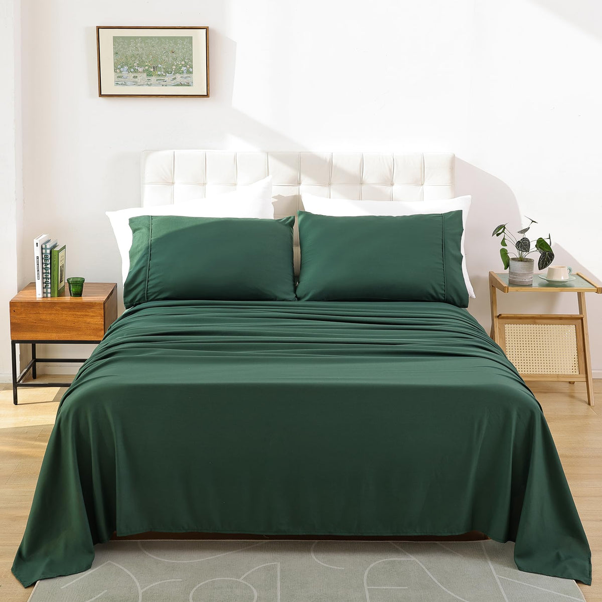Queen Size Sheet Set, 4 Piece Soft Bed Sheets, Deep Pockets
