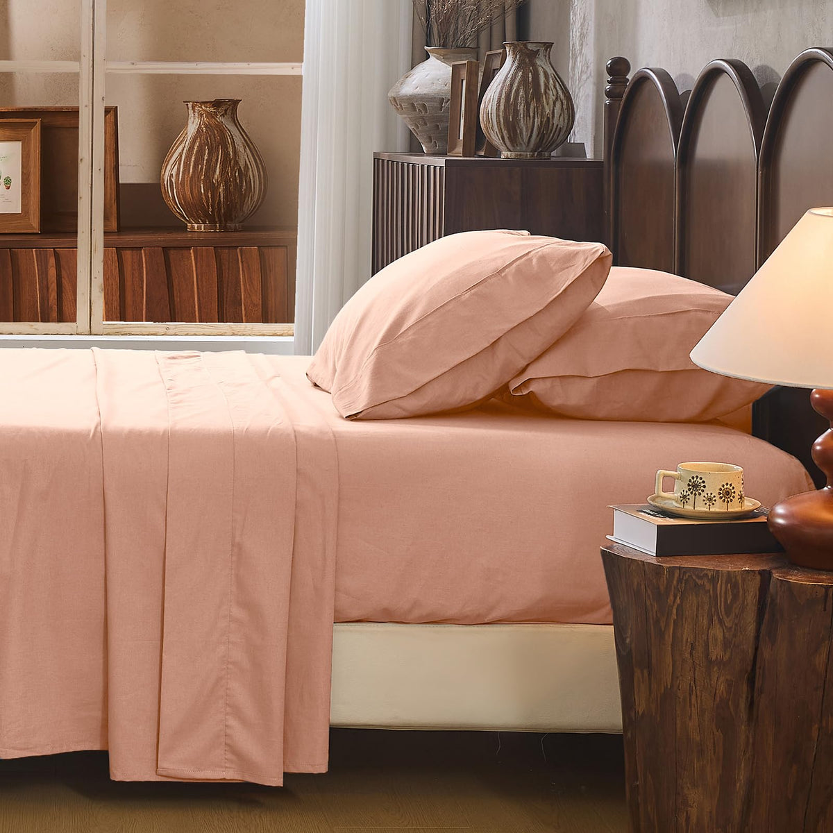 100% Linen Sheets Queen Size,Breathable & Durable 4-Piece Bed Flax Sheet Set,Soft All-Season Bedding for Hot Sleepers 16" Deep Pocket Oeko-TEX Certified,（Queen, Linen）