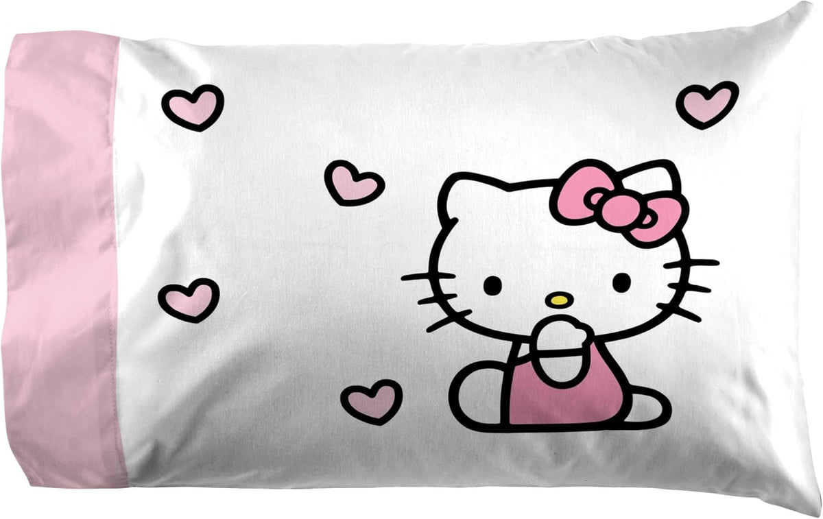 Jay Franco Sheet Set with Fitted, Flat Sheets & Pillow Cover - Ultra-Soft Bedding with Pillowcase for Room Decor, Multi - Hello Kitty, 3 Piece Twin