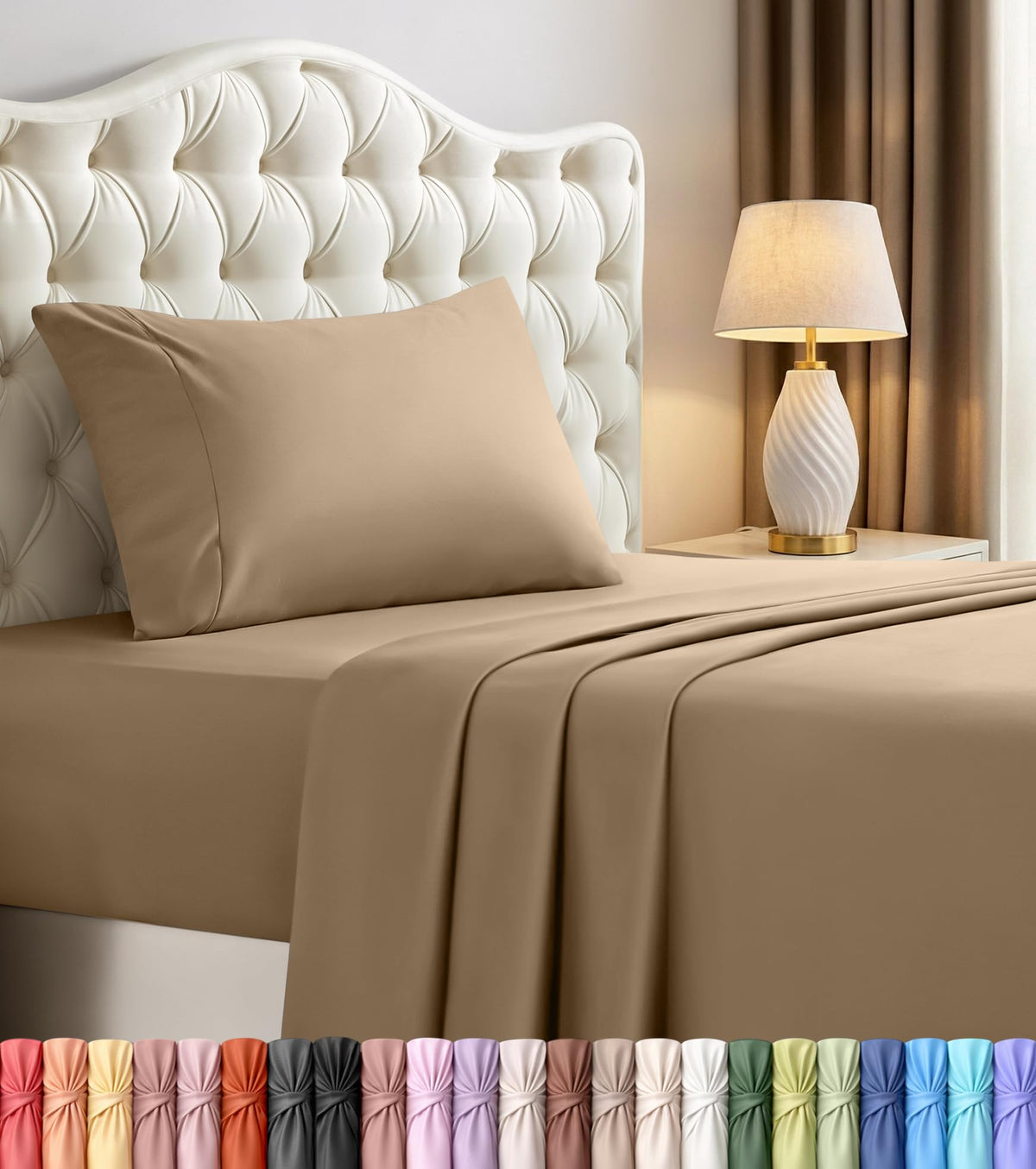 Twin Sheets Set, 3 Pieces 16" Deep Pocket Hotel Luxury Bed Sheets, Grey