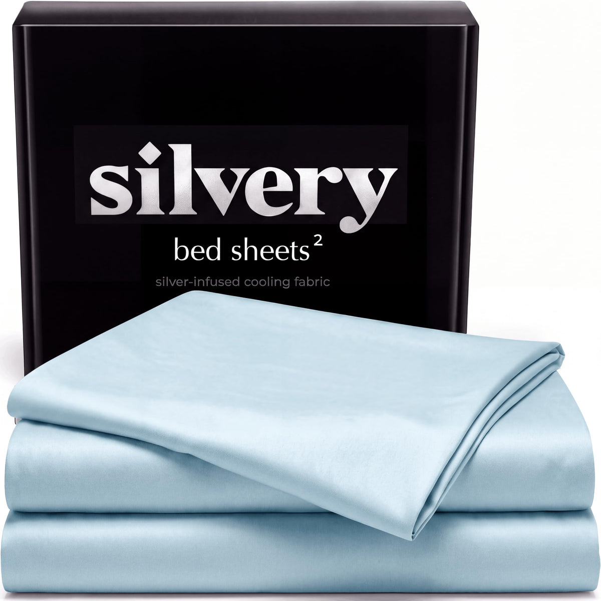 Silvery Silver Infused Ice Blue Bed Sheets Set - Award-Winning Self-Cooling Fabric with Self-Cleaning Silvery Technology that Stays Fresh 3X Longer for Hygienic Sleep