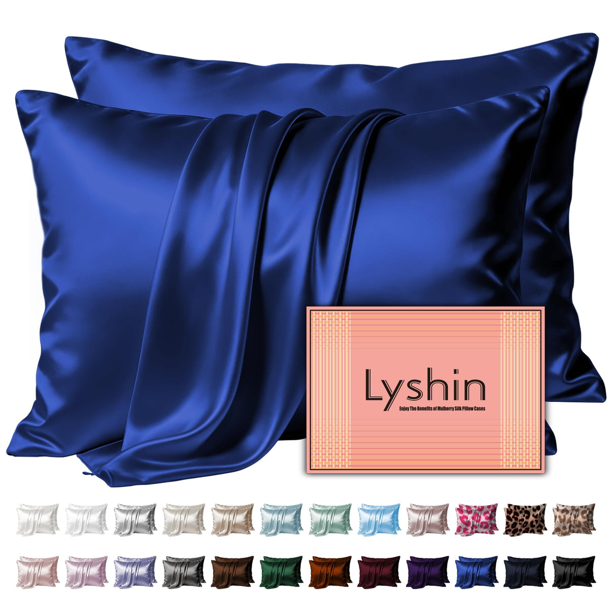 LYSHIN Silk Pillow Cases 2 Pack Standard Size with Zipper, Champagne