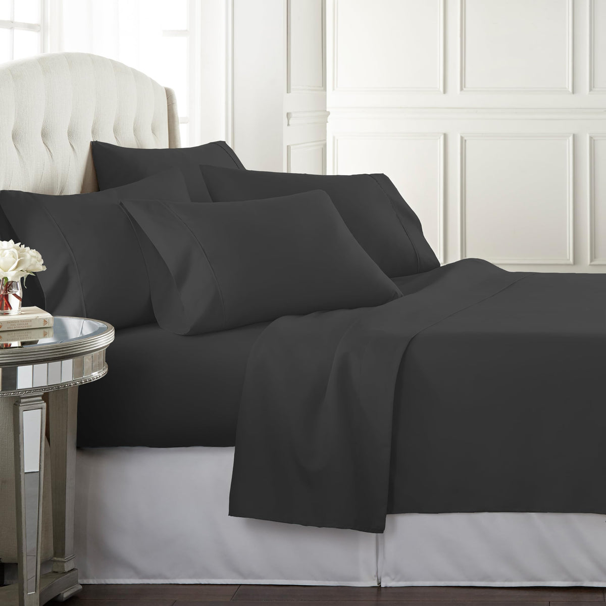 Danjor Linens Bed Sheet Set Queen Size for Hot Sleepers, Hotel Premium Sheets with 4 Pillowcases, Lightweight Brushed Microfiber Deep Pockets, Breathable Cooling 6 Piece Bedding Sets, White