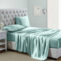 Silk like Satin Sheets, Queen Size Bed Sheet Set, Light Gray, 4 Piece