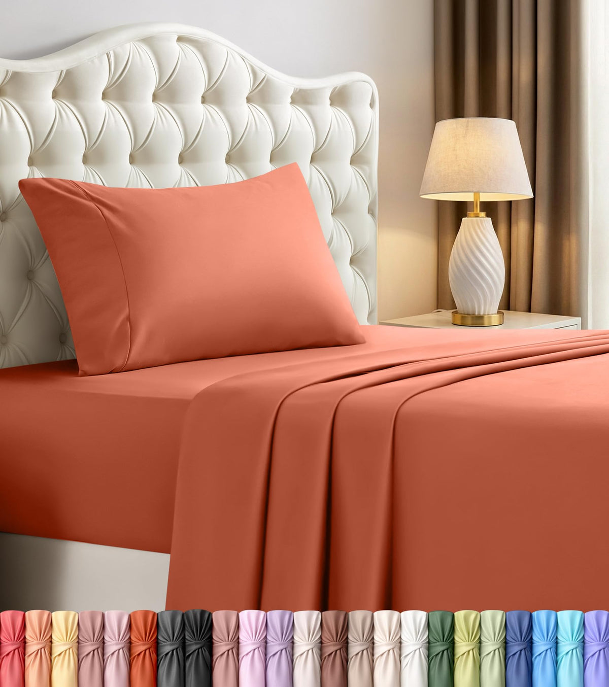 Queen Sheets Set, 4 Pieces 16" Deep Pocket Hotel Luxury Bed Sheets, Brown