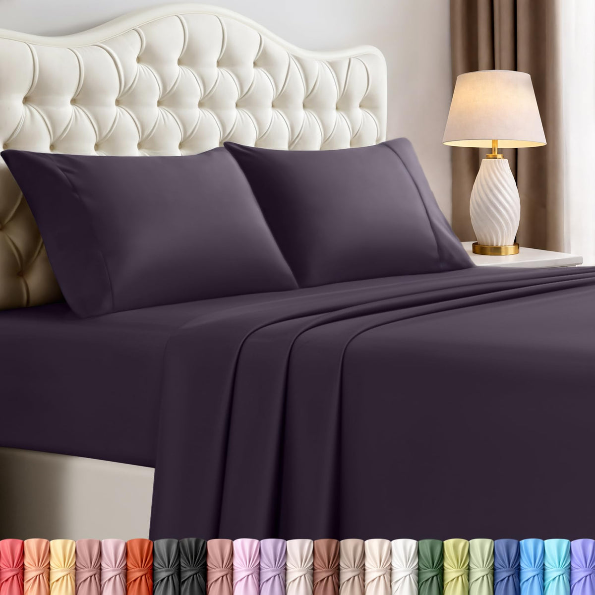 Queen Sheets Set, 4 Pieces 16" Deep Pocket Hotel Luxury Bed Sheets, Brown