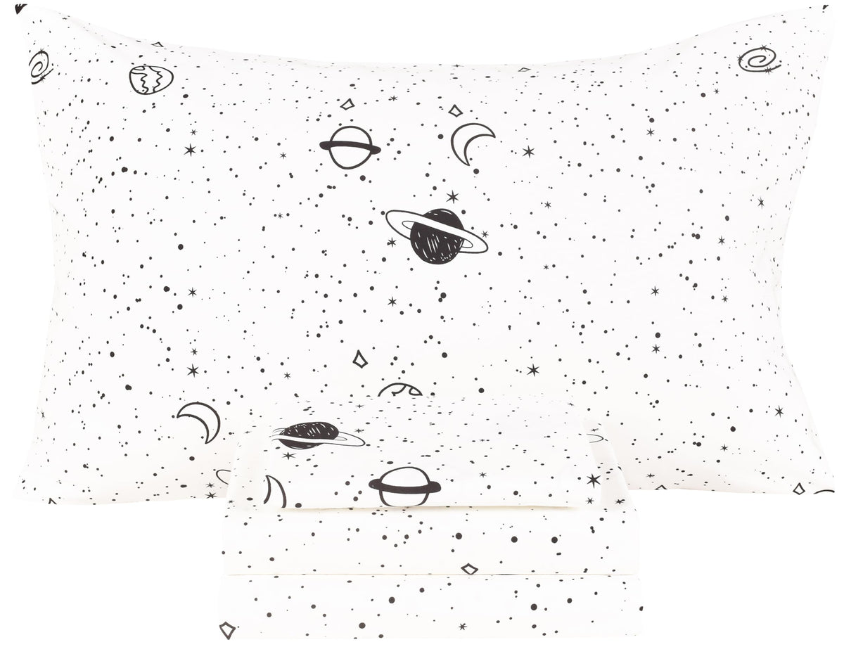 Scientific Sleep Moon & Stars Boys Girls 100% Cotton 3 Pcs Twin Bed Sheet Set Kids Toddler Teen, Flat Sheet & Fitted Sheet & Pillowcase Kids Bedding Set