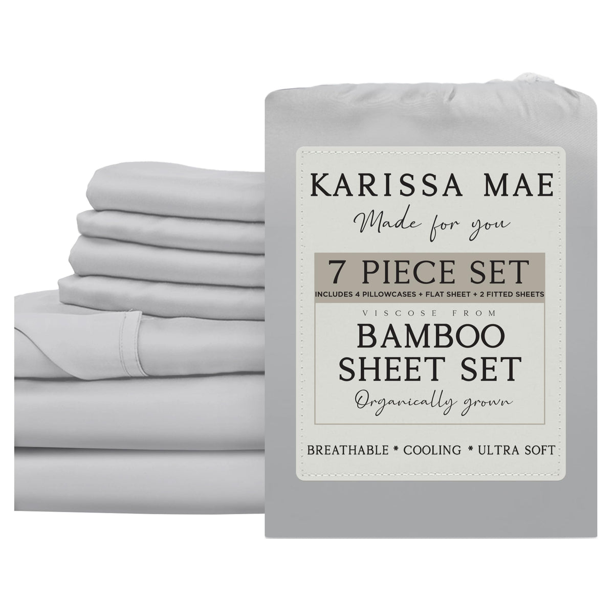KARISSA MAE 7 Piece Luxury Bamboo Viscose Split King Sheets, FSC Certified