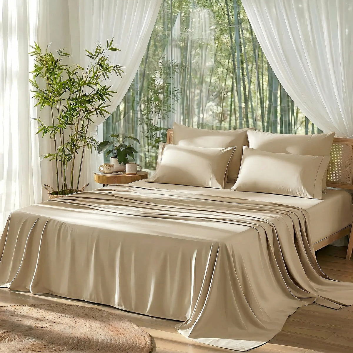 【Memorial Day Deals】Bamboo-Derived Sheet Set – 3/4-Piece Breathable, Hotel-Style Ultra-Soft, 16" Deep Pocket, Wrinkle-Resistant & Fade-Resistant bed accessories natural fabric springglowup