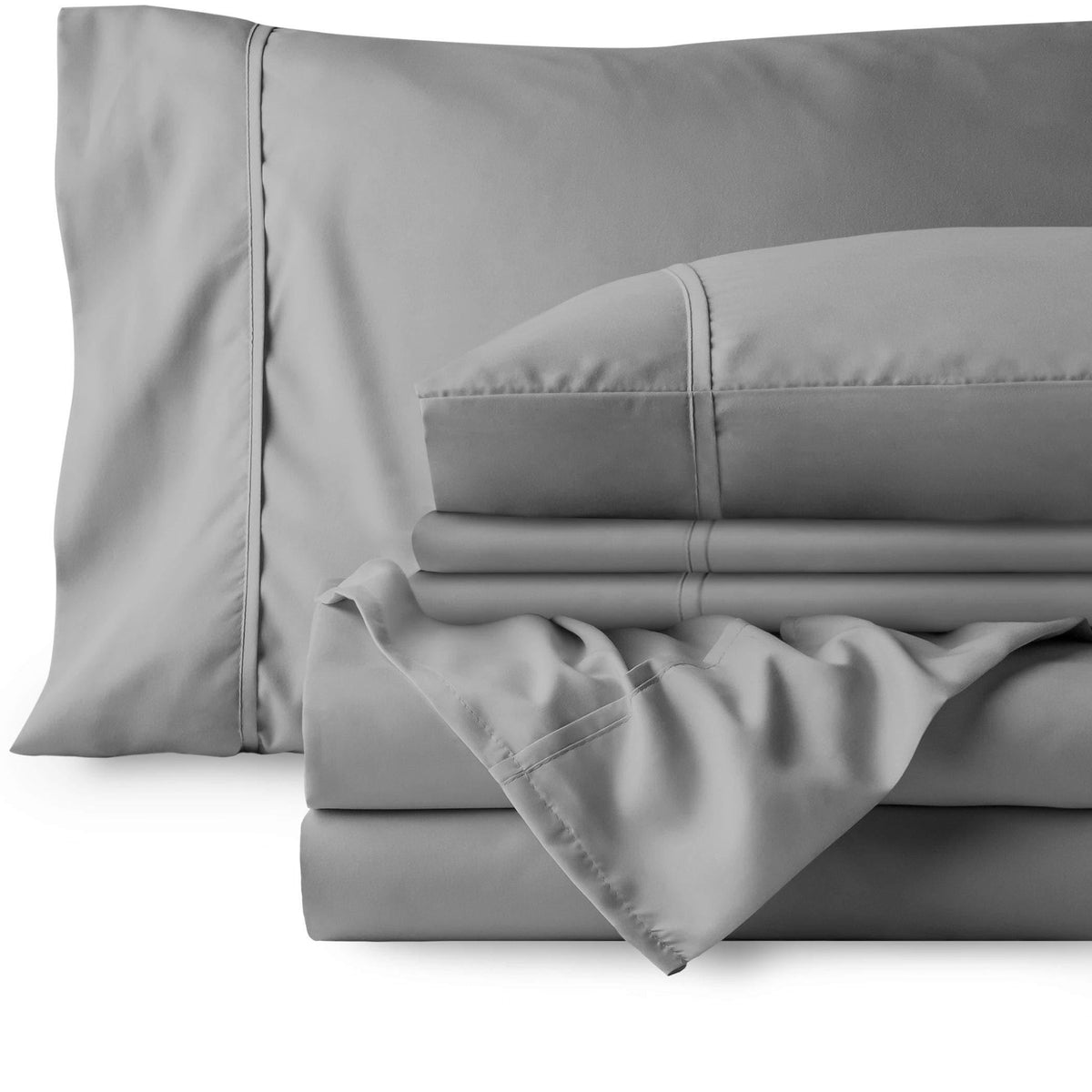 Bare Home Sheet Set 1800 Ultra-Soft with 2 Pillowcases (Twin XL, Light Grey)