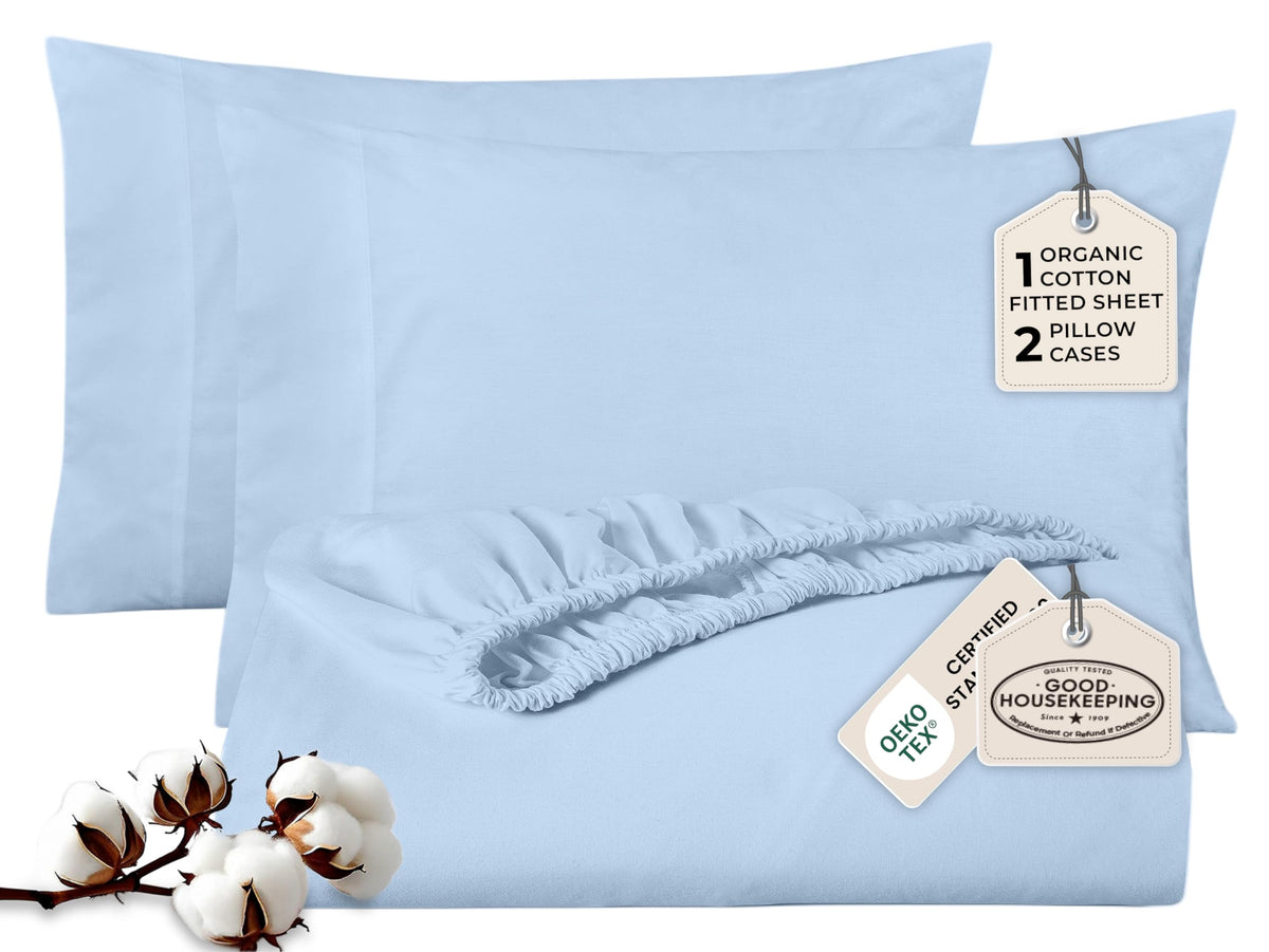 Royale Linen Fitted Sheet With Pillowcases - Queen Fitted Sheets With 2 Pillowcase - 300 Thread Count 100% Organic Cotton - Fit Mattress Up to 18" Deep - Soft & Breathable - Sage Green (No Flat Sheet)
