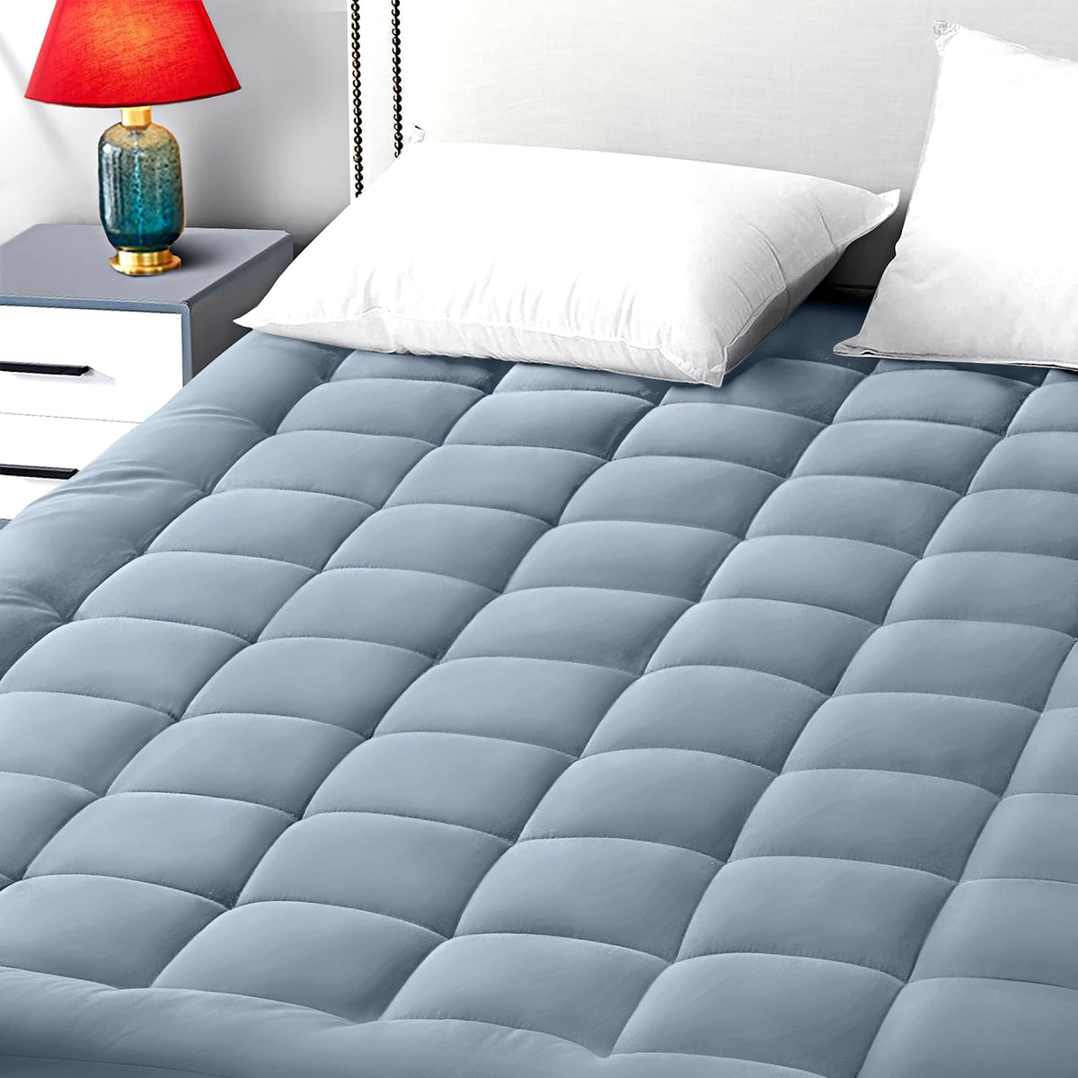 EASELAND Queen Size Mattress Pad Cotton Pillow Top Mattress Topper White
