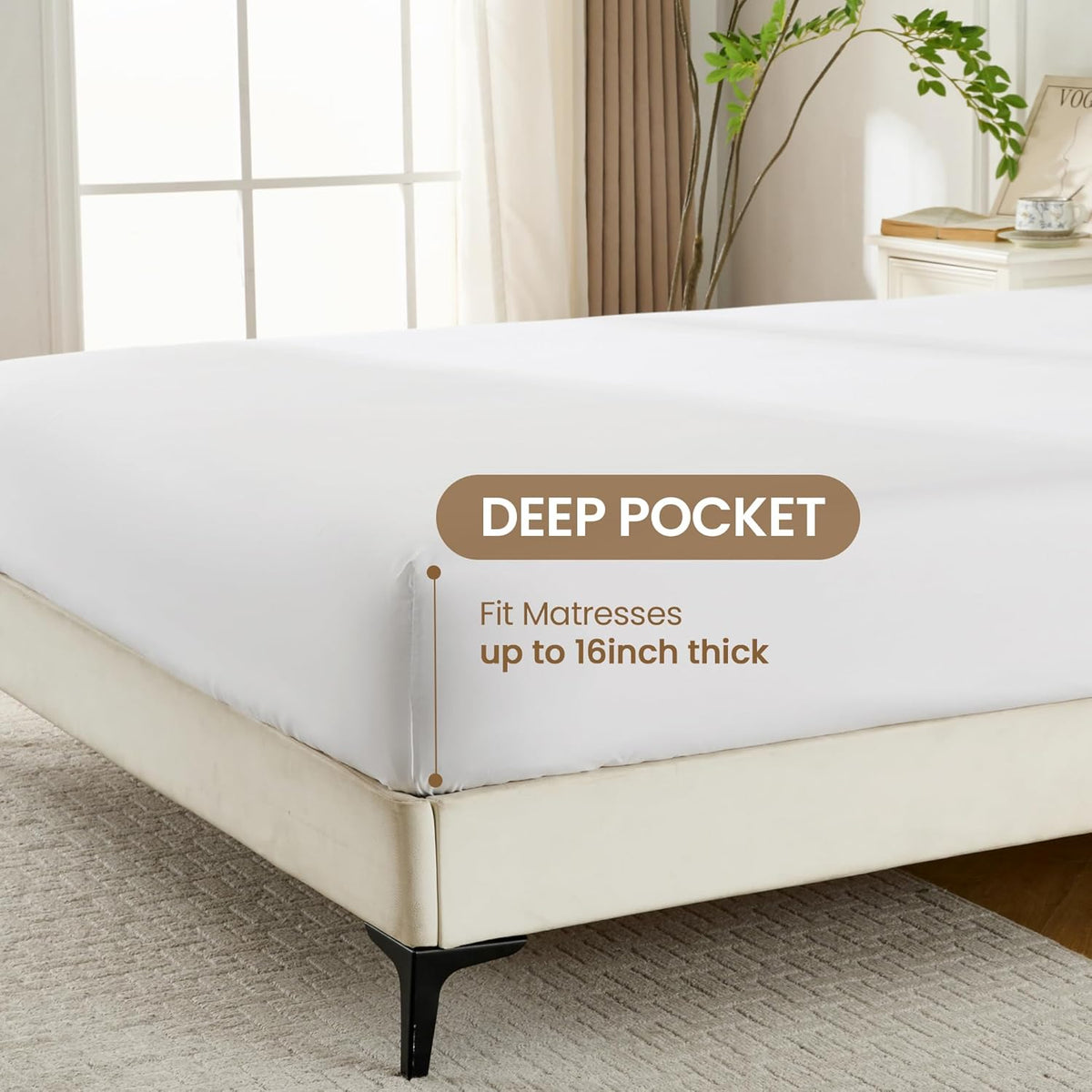 ROSE&RISY White Queen Sheet Set, 4 Pieces Soft Bedding Queen Sheet Set, Breathable and Cooling Sheets, Deep Pocket with 1 Fitted, 1 Flat, 2 Pillow Cases (White, Queen Size)