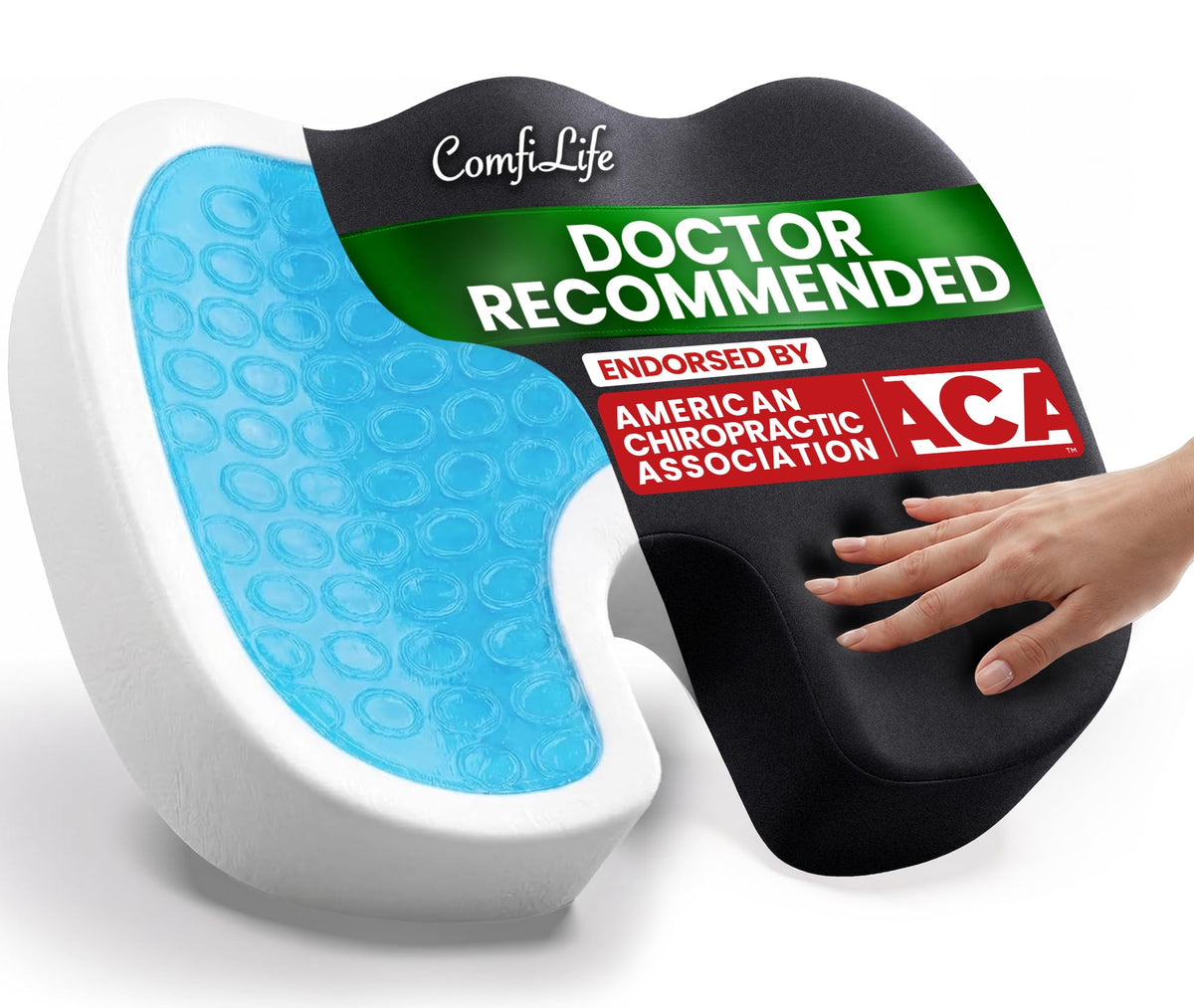 ComfiLife Doctor Recommended Seat Cushion - Premium Gel & Memory Foam Office Chair, Car Seat, Lifting Cushion - Chair Cushions for Back & Sciatica Relief - Seat Cushions for Office & Desk (Black)