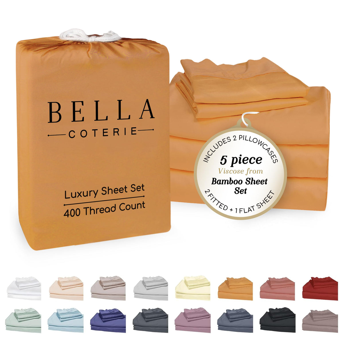 Bella Coterie Luxury Bamboo Viscose Queen Size Sheet Set