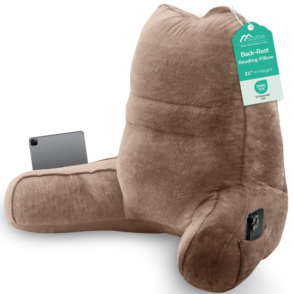 Sasttie Reading Pillow for Bed, Back Pillow for Sitting Up, Dark Grey