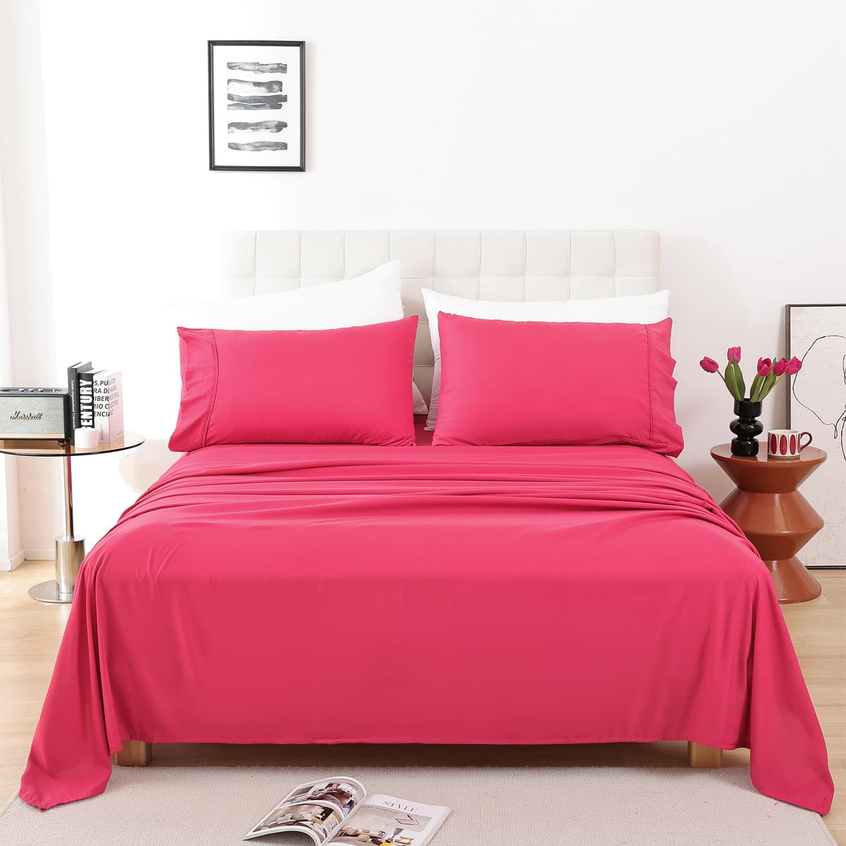 Queen Size Sheet Set, 4 Piece Soft Bed Sheets, Deep Pockets
