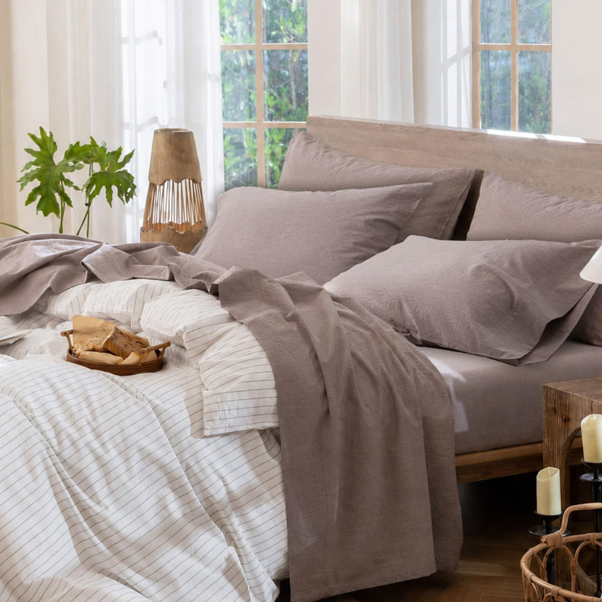 MooMee Sheet Set 100% Washed Cotton Lived-in Extra Deep Pocket King