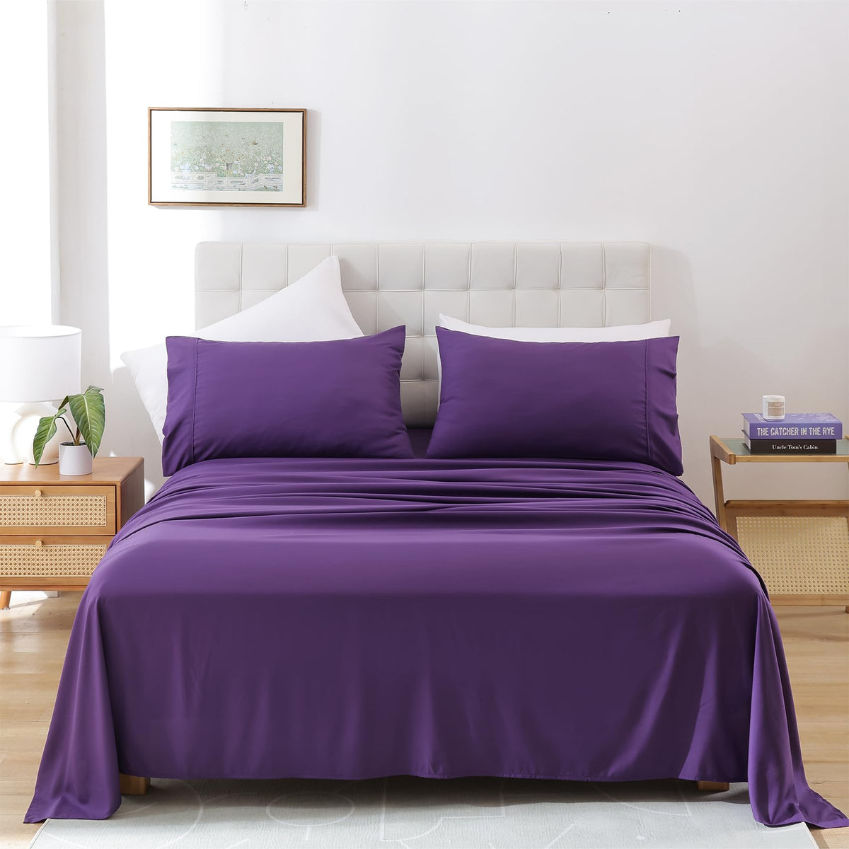 Queen Size Sheet Set, 4 Piece Soft Bed Sheets, Deep Pockets