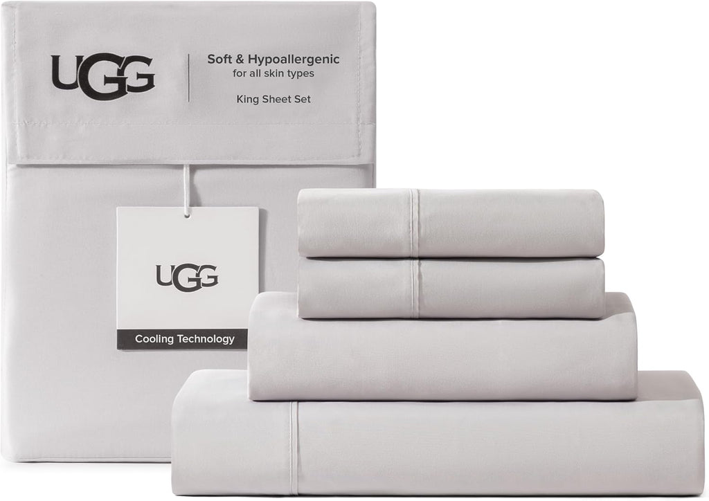 UGG Hedi King Size Sheets Set, Luxury Cooling Sheets, 4-Piece, Grey
