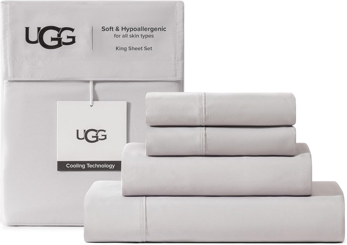 UGG Hedi King Size Sheets Set, Luxury Cooling Sheets, 4-Piece, Grey