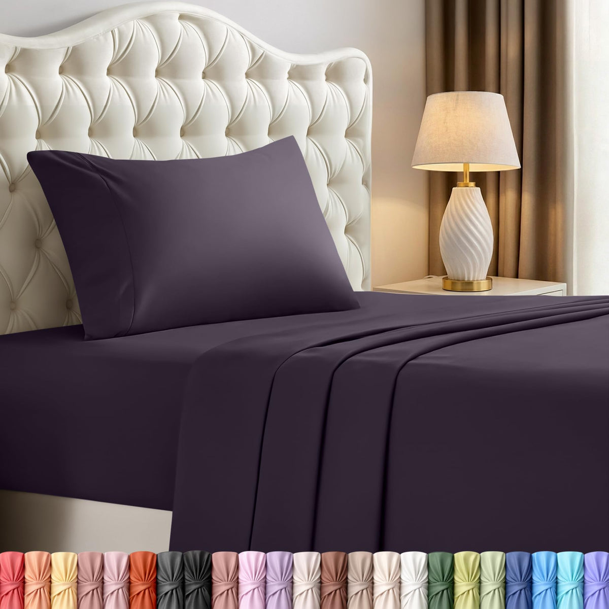 Queen Sheets Set, 4 Pieces 16" Deep Pocket Hotel Luxury Bed Sheets, Brown