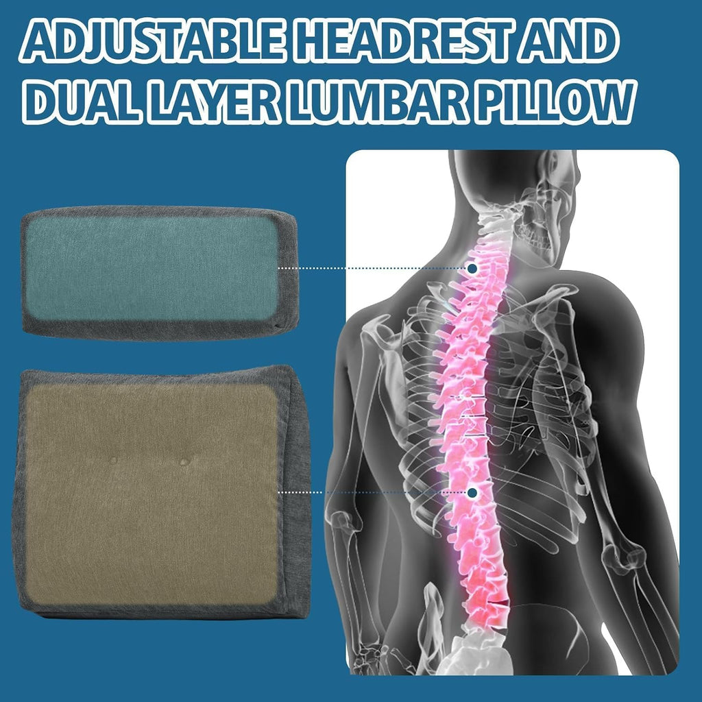 Lumbar Support Pillow for Recliner Chair with Headrest, Dual-Layer Large Back Pillow for Deep Couch & Sofa, Memory Foam Lower Back Support Cushion Set for Sciatica Relief Dark Grey