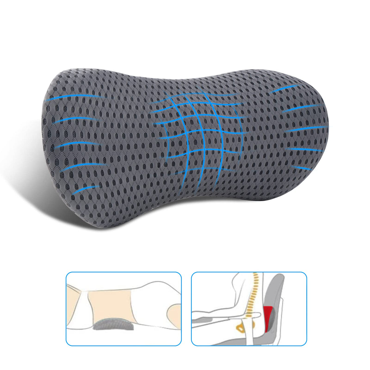 Lumbar Pillow, Memory Foam Lumbar Support Pillow for Office Chair and Car Seat, Back Support Pillow for Lower Back Pain Relief, Support Cushion Back Pillow for Sleeping, Driving, Resting